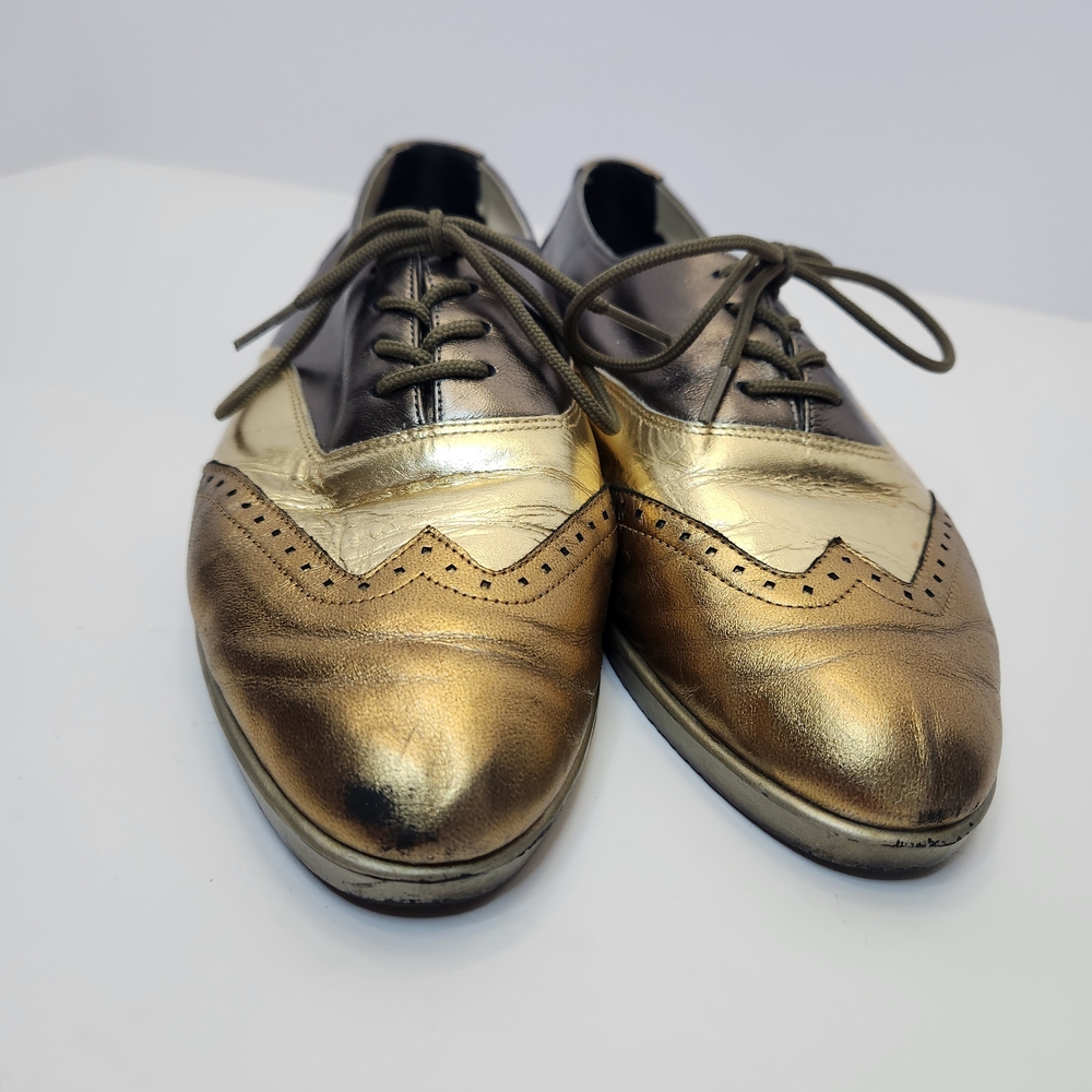 Metallic Gold Two-Tone Women's Oxford Shoes